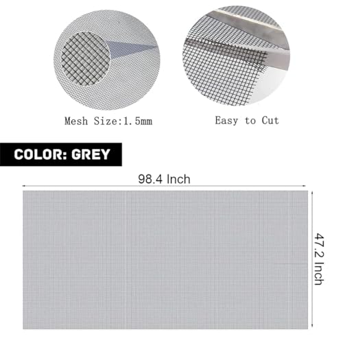 Pet Proof Window Screen Replacement Adjustable Fiberglass Screen Repair Kit 47.2 x 98.4 Inch Insect Screen Net Sliding Mesh Roll for Door Patio Porch Windows