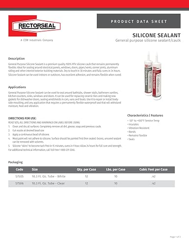 RectorSeal Silicone Sealant 57505 Caulk, General Purpose, Plumbing, 10.3 FL OZ - size: 10.3 oz