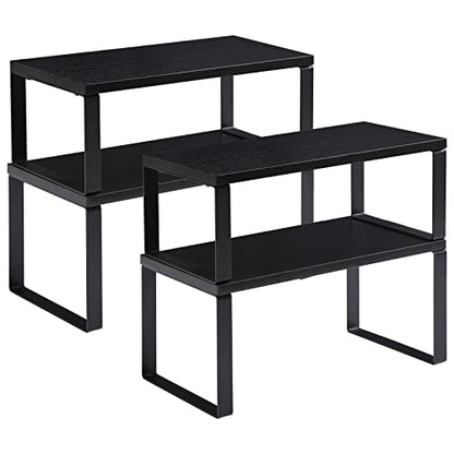 YMYNY Cabinet Shelf Organizer, Spice Racks Set of 4, Kitchen Counter Shelves, Stackable, Wood, Cupboard Organizer for Dishes, Seasoning, Cans, Coffee Mugs, Black, HSR002B-2 - color: Black