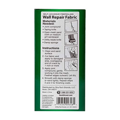 Duck Brand Self-Adhesive Drywall Repair Fabric, 6-Inch by 25 Feet, Single Roll, White (282084) - size: 6 in. x 25 ft.