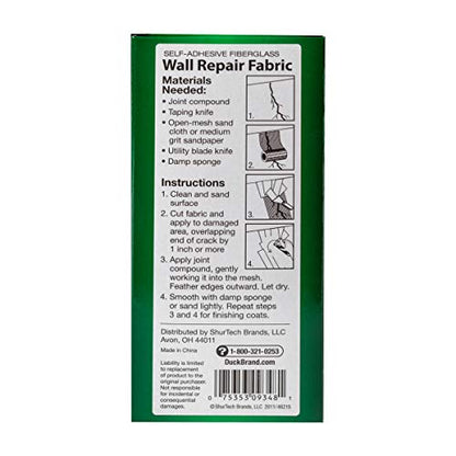 Duck Brand Self-Adhesive Drywall Repair Fabric, 6-Inch by 25 Feet, Single Roll, White (282084) - size: 6 in. x 25 ft.