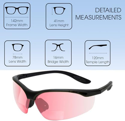 Calabria 91348 Pink FL-41 Tinted BiFocal Safety Glasses +1.50 Fluorescent Blue Light Sensitivity Indoors Outdoor Photophobia - color: Fl-41 Pink