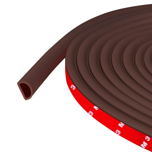 Weather Stripping Door Seal Self Adhesive Weather Strip Silicone D Shaped Door Seal Strip for Door Frame/Window Seal, 20Ft, Brown (3/8" W × 1/4" T) - color: Brown, size: S (3/8" W × 1/4" T)