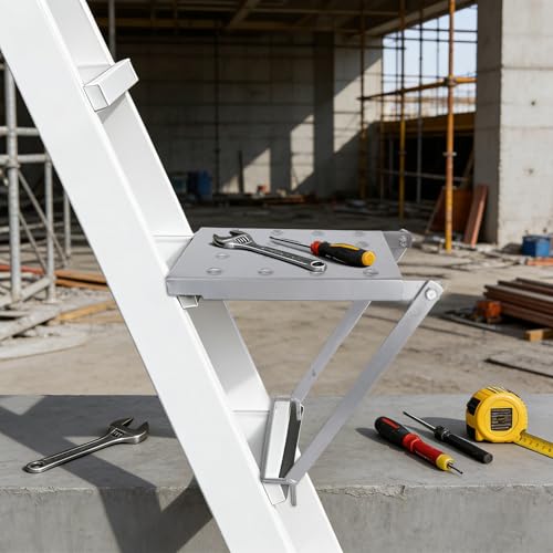 Foldable Ladder Platform, Anti-Slip Stable Work Platform Attachment Tool Tray for Step/Extension Folding Ladders Tool Accessories for Painters & DIY 300 lbs Capacity (Silver)