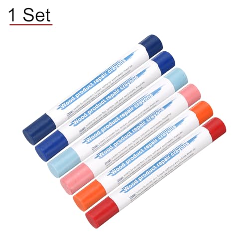 HARFINGTON Wood Filler Sticks 6 Colors Wooden Wax Touch Up Furniture Repair Crayons for Jewel Blue, Navy Blue, Blue, Orange, Dark Red, Pink - color: Jewel Tones Series