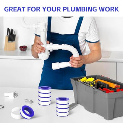 12 Rolls Teflon Tape for Plumbers, 1/2 x 520 Inches PTFE Thread Seal Tape, White Pipe Sealant for Shower Head, Water Pipe Sealing and Leak Prevention, Sealing Tape for Threaded Connections