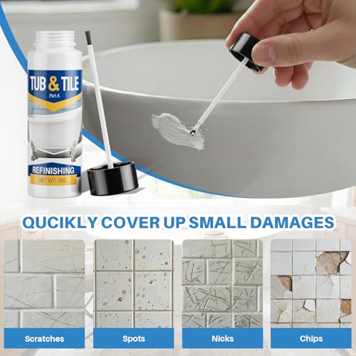 Tub and Tile Paint, 1.3 oz Tub Paint for Bathtub, 1-Part Bathtub Touch Up Paint White for Sink Bathroom Kitchen Countertop, Water Based & Low Odor, Semi-Gloss white, 1.5-1.7 sq ft (No Need Part B) - size: 1.3 Fl Oz (Pack of 1)