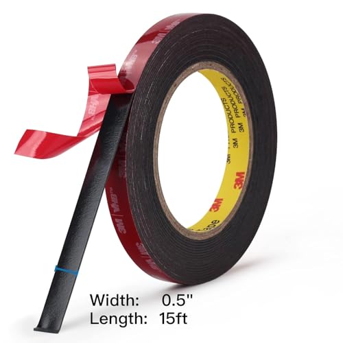 3M Double Sided Mounting Tape 5925 Black Foam Tape High Bond Waterproof Heavy Duty Strong Adhesive Tape Thick 0.025 in Fastener Replace Décor Frame Logos - size: 0.5" × 15ft