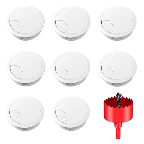 TuTuYa White Desk Grommet 2-3/8 Inch, Desk Cable Grommet 60mm Desk Cable Hole Cover with Hole Saw, Cable Pass Through, Ideal Solution for Office and Home Table Cable - color: 2-3/8 Inch_60mm White 8PCS