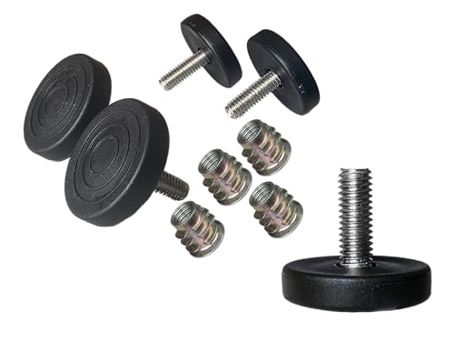 1.5" Base Furniture Levelers #304 Stainless Steel, 5/16"-18 Bolt with Screw-in nut- Pack of 4 | Heavy Duty Adjusting Foot | 1" Adjustable Furniture Legs,Table Levelers. Low Profile - size: 1.5" H X 1" Adjustable