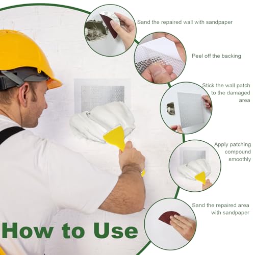 Drywall Repair Kit, 11 Pcs Drywall Patch, Dry Wall Web Repair Patch Kits for Holes, Plaster Sheetrock Repair Patching Kit with Scraper and Sandpaper