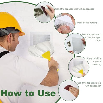 Drywall Repair Kit, 11 Pcs Drywall Patch, Dry Wall Web Repair Patch Kits for Holes, Plaster Sheetrock Repair Patching Kit with Scraper and Sandpaper