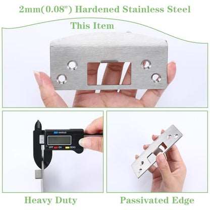 Oversized Door Strike Plate, Heavy Duty Version, Stainless Steel Reinforced Latch Guide Plate with Large Hole, Universal Round Corner Latch Strike Plate Extender Strike Restorer Kit