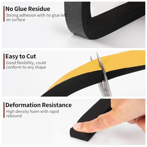 Yotache High Density Adhesive Foam Tape 2 Rolls 1" Wide X 3/4" Thick, Weather Stripping Gasket Seal, Shockproof, Furniture Protective, 13 Ft Length (2 x 6.5Ft Each) - size: 1"x3/4"x13 Ft