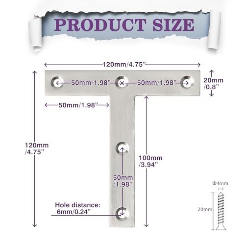 Alise T Flat Brackets,Corner Bracket Corner Brace Mending Plate Repair 120mm x 120mm Stainless Steel Flat Braces for Wood Tables, Chairs, Sofas, Beds, Cabinets, Doors and Windows,Brushed,Pack of 8 - size: 120x120mm, style: Brushed