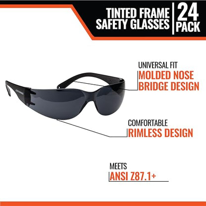 Malta Dynamics Safety Glasses – ANSI Z87+ Rated UV Eye Protection Glasses for Construction, Manufacturing, Scratch-Resistant - color: Tinted, size: 24 Pack