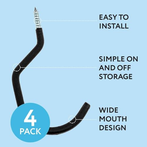IMPRESA 4-Pack Bike Hooks for Garage Ceiling - 100 Lbs Capacity,7 x 4 in - Galvanized Steel & Non-Marring Finish Heavy Duty Hook - Wall Mount for Ceiling Bike Hangers - Universal Fit Bike Wall Mount