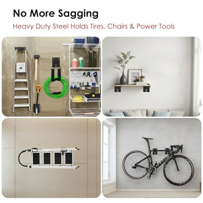 14" Garage Hooks Heavy Duty 4-Pack - Garage Storage System Hooks, Ladder Hooks for Garage Wall & Broom Holder Wall Mount | Non-Slip Tire Rack & Heavy Duty Wall Hooks for Hanging Ladders, Chairs.
