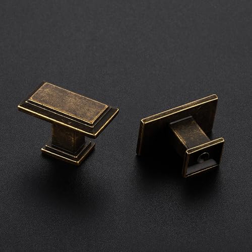Ravinte Cabinet Knobs Rectangular Kitchen Drawer Knobs for Cabinets and Dresser (Antique Brass, 10 Pack) - color: Antique Brass