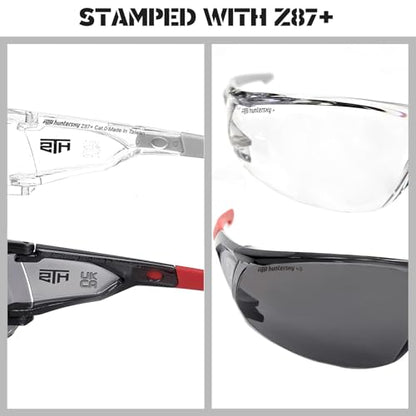 HTS HUNTERSKY ANSI Z87.1 Anti-Fog Clear Safety Glasses Pickleball Youth Baseball Lab Chemistry Goggles Scratch Resistant - color: Clear-light Grey / Smoke-red-2 Pieces