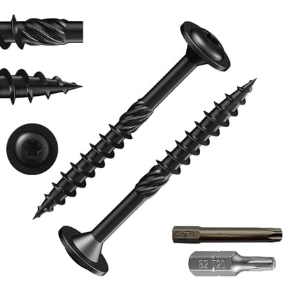 Wensilon (1 lbs)#8 x 2 Black Lag Screws, Structural Wood Screw, Heavy Duty Construction Screw, Rust Resistant, Washer Head, Black Coated Exterior Wood Screws, Star Drive with Bit - color: Black, size: #8 x 2"