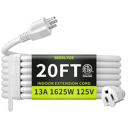 16/3 White Extension Cord 20 FT, Indoor Extension Cord for Laptops, Coffee Makers, Office Home Appliances, 3 Prong Resistant Cable Flexible, 13A 125V 1625W ETL Listed - color: White, size: 20FT, style: 16AWG Extension Cord