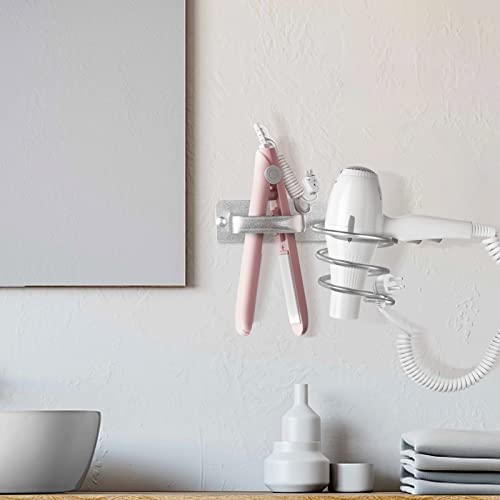 YUET Hair Dryer Holder Hairdryer Station Wall Mounted Shelf Bracket Straightener Stand Hanger Organizer Blow Storage with Cable Tidy Rack for Dressing Table Bathroom Aluminum Professional, Silver - color: Silver