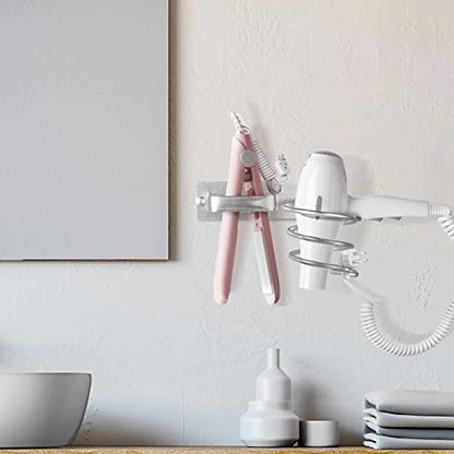 YUET Hair Dryer Holder Hairdryer Station Wall Mounted Shelf Bracket Straightener Stand Hanger Organizer Blow Storage with Cable Tidy Rack for Dressing Table Bathroom Aluminum Professional, Silver - color: Silver
