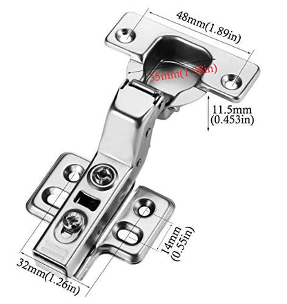 40pcs Inset Cabinet Hinge Frameless Concealed Door Hinges European Soft Closing Four-Hole Mounting Plate Hinges Nickel Plated Finish - color: Inset, size: 20 Pair