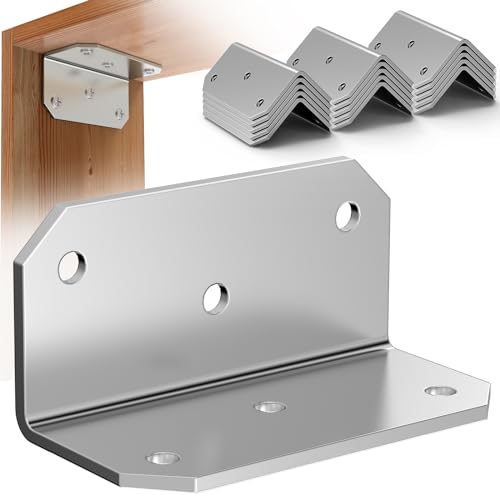 Yuleimy 4 Inch Wide L Brackets Corner Mount, 90° Angle Iron with Holes, 2x4 Galvanized Corner Brace, Gusset Angle Bracket for Wood Fence, Deck Post, Shelves, Beams, Beds, Silver (15 PCS) - size: 15PCS Silver