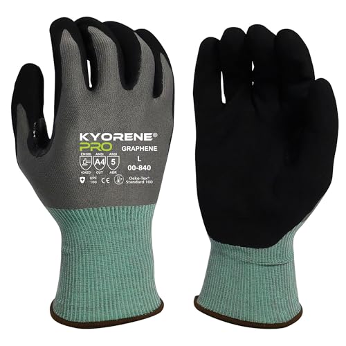 Armor Guys 00-840 Cut Resistant Work Gloves (ANSI A4) – Kyorene Pro Graphene, Machine Washable, Touchscreen Nitrile Coated Gloves for Construction, Industrial & Everyday Use – Large (72 pairs) - color: 72 Pairs (Large)