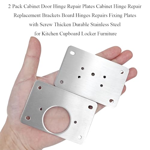 2 Pack Cabinet Door Hinge Repair Plates Cabinet Hinge Repair Replacement Brackets Board Hinges Repairs Fixing Plates with Screw Thicken Durable Stainless Steel for Kitchen Cupboard Locker Furniture - size: 3.54x2.36 inch-2P