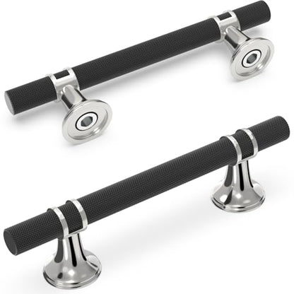 10 Pack 3-3/4 Inch Cabinet Pulls knurled Matte Black and Polished Chrome Kitchen Cabinet Handles Aluminum and Zinc Alloy Drawer Pulls Solid Cabinet Hardware - color: Black and Polished Chrome Knurled, size: 3-3/4'' Hole Center(96mm)