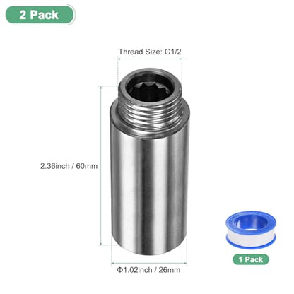 M METERXITY Shower Head Extension Arm, Stainless Steel G1/2 Male to Female Extension Pipe Fitting Adapter with PTFE Thread Seal Tape for Shower/Faucet, Pipe Plumbing Coupler 2.36"/60mm 2-Pack - size: 2.4"/60mm