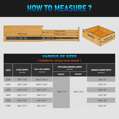 Soft Close Drawer Slides 20 Inch, Full Extension Ball Bearing Heavy Duty Drawer Slides Side Mount for Cabinet (1 Pair, Black) - size: 20 Inch
