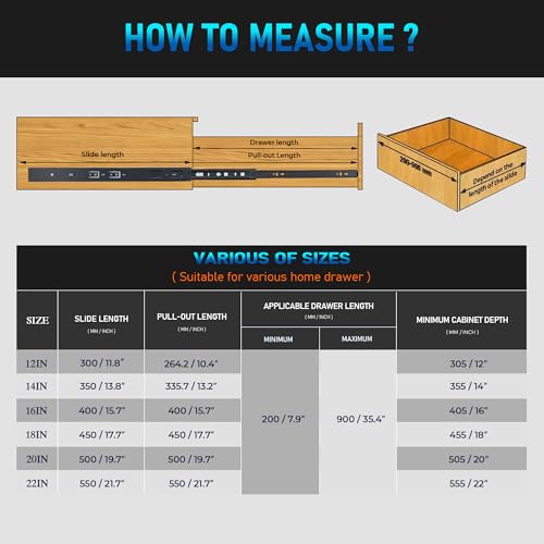 Soft Close Drawer Slides 14 Inch, Full Extension Ball Bearing Heavy Duty Drawer Slides Side Mount for Cabinet (1 Pairs, Black) - size: 14 Inch