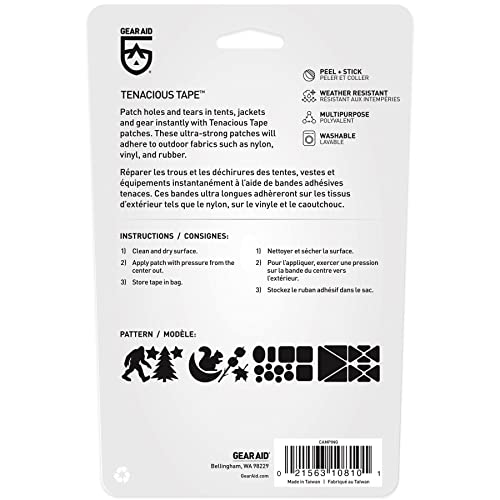 GEAR AID Tenacious Tape Gear Patches for Jacket Repair, Black Nylon, Camping, 3" x 20", 2 Pack - style: Camping Patches (64 Patches)