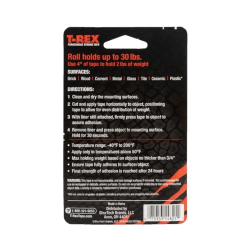 T-Rex Waterproof Mounting Tape, Clear (285338) (Pack of 2) - size: 25mm X 1.5m (Pack of 2)