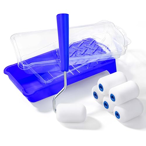 Bates- 2 Inch Foam Paint Roller Kit, 10 pcs, Small Paint Roller Kit, 1x Plastic Paint Tray, 2X Clear Disposable Tray Liners, 1x Roller Frame & 6X Mini Foam Covers - color: Blue