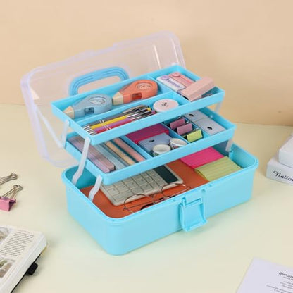 Craft Organizers Plastic Tool Box with Handle 3-Layer for Sewing Supplies, Medicine, Art Supplies, Nails and Hair Accessories 12.5inch (Blue) - color: Blue