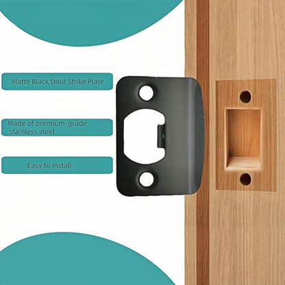 Door Strike Plates, 10Pack Stainless Steel Deadbolt Strike Plates, Full Lip Round Corner Strike Plates, Door Reinforcement Kit, for Home Office Door Frame Repair(Black)