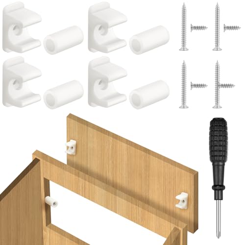 Juexica False Cabinet Front Clip False Drawer Front Clips Sink Tip Out Snap with Screws Screwdrivers for Hardware Replacements(White,4 Pairs) - color: White
