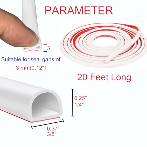 Self Adhesive Weather Stripping Seal, 3/8" W x 1/4" T x 20 FT D Shape Door Seal Strip for Soundproofing and Draft Proofing Door Frame and Windows