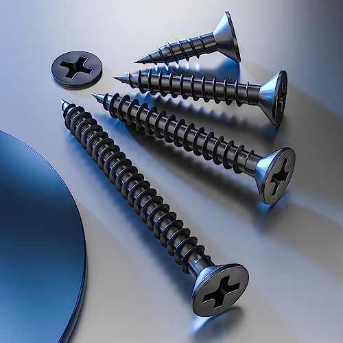 Wensilon (150Pcs) Black Wood Screw Quick Metal Self Tapping Flat Head with Drywall Plastic Anchors kit - size: Black Flat Head Wood Screws