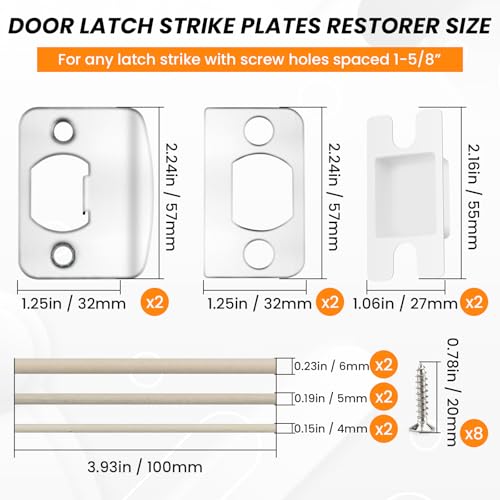 2 Sets Door Latch Strike Plates Restorer, Standard Door Latch Opening Reinforcement Striker Plates Hardware Repair Kit with Backing Sub-Plates for Home Office Store Exterior Internal Door Repair Fix