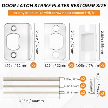 2 Sets Door Latch Strike Plates Restorer, Standard Door Latch Opening Reinforcement Striker Plates Hardware Repair Kit with Backing Sub-Plates for Home Office Store Exterior Internal Door Repair Fix
