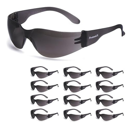 ProtectX Safety Glasses for Men & Women, Safety Sunglasses with Anti-Fog Scratch Resistant Lenses, Non-Slip Grips, ANSI Z87.1 - color: Skywalker Tinted Smoke 12 Pk