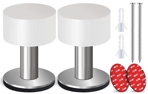 2Pcs Door Stoppers, Self Adhesive Rubber Bumper wall Door Bottom Stopper Knobs Baseboard with 2 Sticker for Floor Shower Refrigerator - color: White, size: 2 Pack - 2.56 inches (with screws)