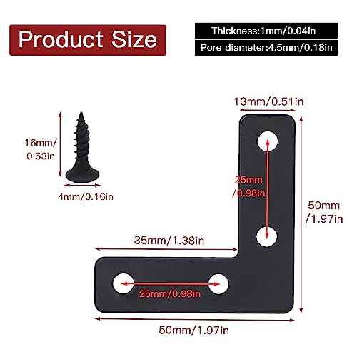20pcs 2 x 2 Inch Black L Flat Shape Braces Corner Bracket, 50x50 mm Decorative Corner Brackets Mending Plate, Cold Rolled Steel 90 Dgree Angle Bracket for Wood Furniture Fixing - size: Black 50x50 mm