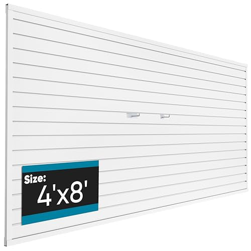 Brakki PVC Slat Wall Paneling 4x8 ft, Garage Organizer Storage System, White Slatwall Panels for Garage Organization Product, Heavy Duty Wall Mounted Tool Storage for Home - color: White, size: 4x8 Ft